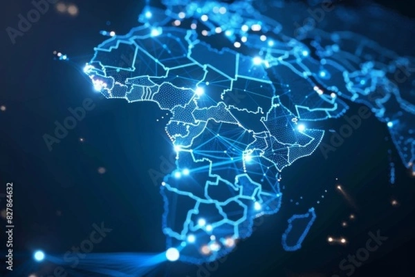 Fototapeta Digital Map of Africa Network Connection created with Generative AI