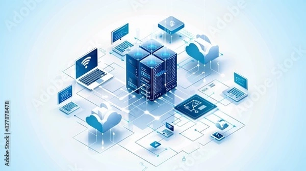 Obraz Computer system technology that provides online network services. processor, software services, applications, server systems, Storage, networking, computer simulation, secure access to data, Cloud