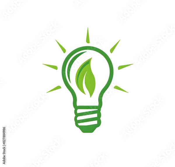 Fototapeta Logo, green lightbulb with leaf in the middle, white background, vector graphic design, simple, minimalistic style, modern logo, green and creme color palette. Generated AI.
