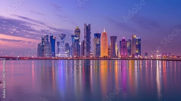 Obraz The skyline of Doha city after sunset, Qatar.