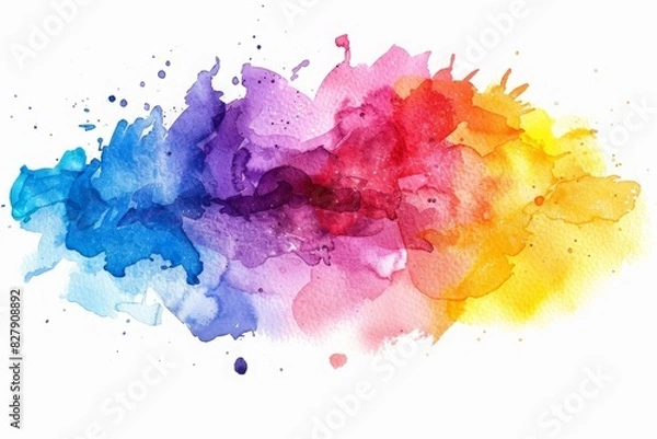 Fototapeta Abstract watercolor splash in shades of blue, purple, red, pink, and yellow on a white background. Watercolor art for design and print. Creative and artistic expression concept. Generative AI
