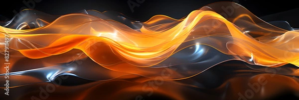Fototapeta Yellow Orange Luminous Neon Light Waves: A Vibrant Display of Dynamic Energy, panorama digital art background