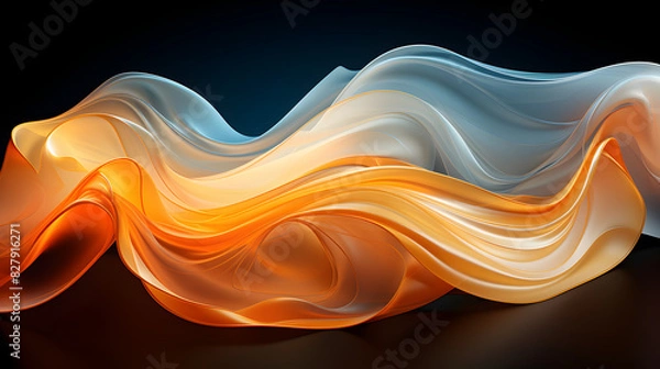 Fototapeta Yellow Orange Luminous Neon Light Waves: A Vibrant Display of Dynamic Energy, panorama digital art background