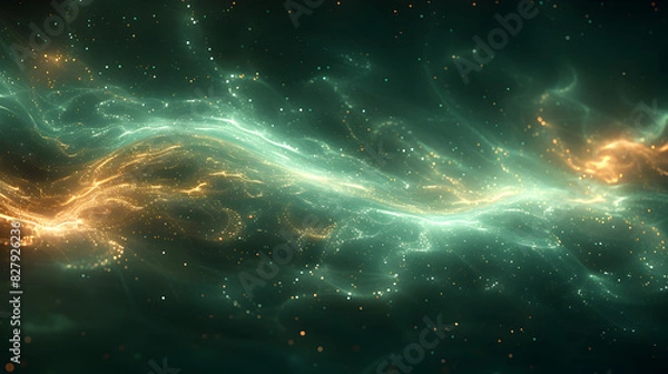 Fototapeta Green and Blue Luminous Neon Light Waves: A Vibrant Display of Dynamic Energy and Motion, Featuring Radiant Colors, Futuristic Design, and Intricate Patterns