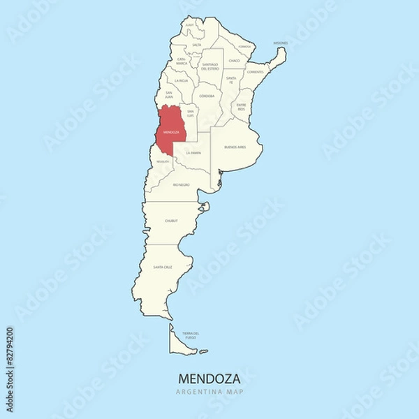 Fototapeta Mendoza Argentina Map Region Prowince Prowince Ilustration