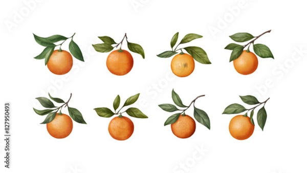 Fototapeta Branch with Oranges and Leaves Isolated on Transparent Background | Citrus Fruit Vector Clipart Collection