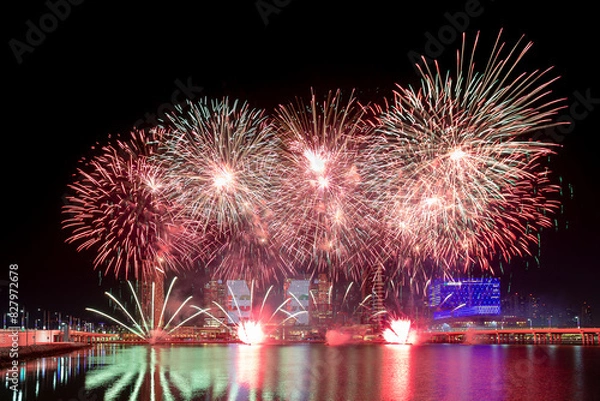 Obraz Fireworks in Abu Dhabi for celebrating public holiday Eid al-Adha