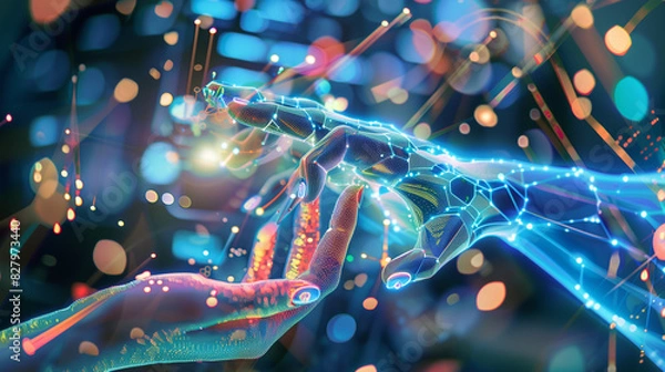 Fototapeta hands interacting with technology, emphasizing modern collaboration and innovation