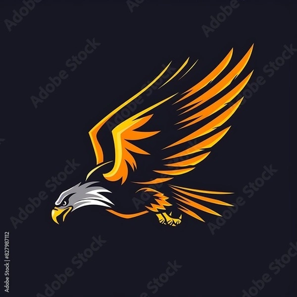 Fototapeta Bold eagle diving down logo, vector illustration - Generative AI