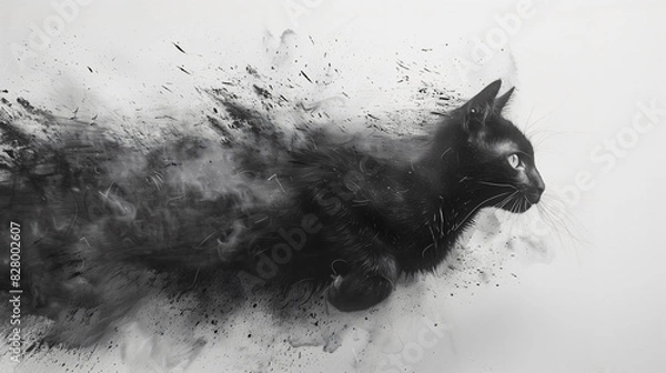 Fototapeta Abstract ink illustration of a cat black and white background