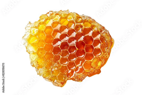Obraz A honeycomb with honey oozing out of it on A Transparent Background.