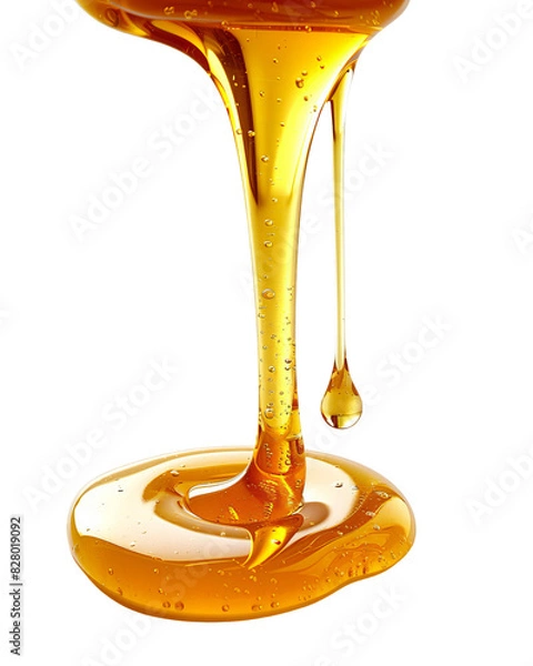 Obraz A golden liquid is dripping from a container on a Transparent Background.