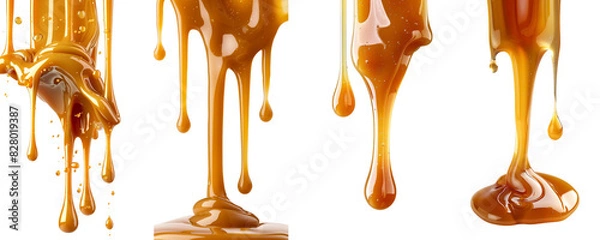 Obraz Four different types of caramel drizzles, each with a unique texture and color on a Transparent Background.