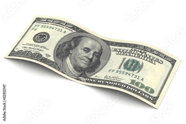 Obraz Close up hundred dollar banknote on white background