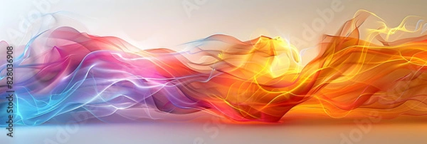 Fototapeta Colorful vibrant neon light stripes and dots, illuminated modern light waves, luminous lighttail stripes on a dark moody background, futuristic design, modern elegant light art