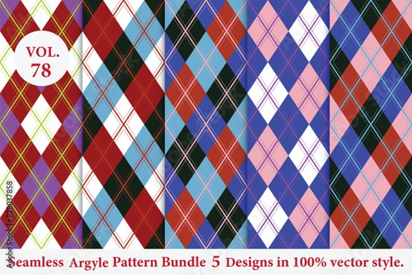 Obraz Argyle Pattern Bundle 5 designs Vol.78,geometric,Knitted,plaid