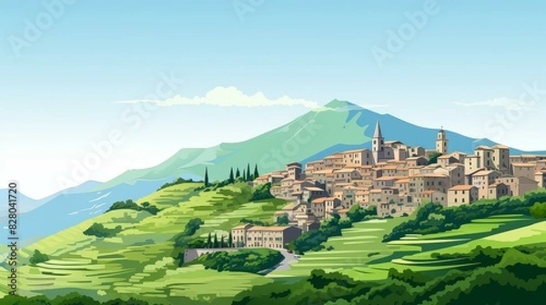 Fototapeta Vibrant hilly landscapes brought to life in chibi style with vivid colors and stylized digital painting.