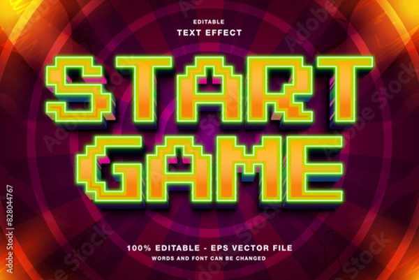 Fototapeta Start Game Pixel 3d text style effect template editable