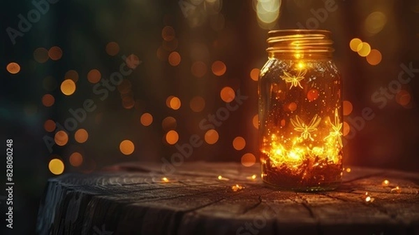 Obraz Glowing firefly jar casting warm light