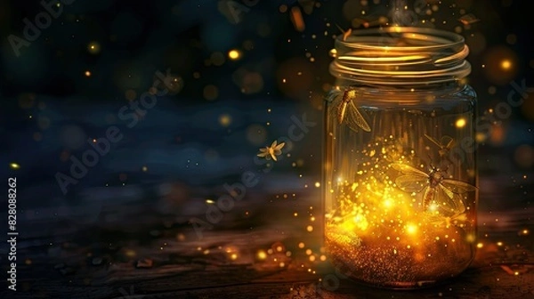 Obraz Glowing firefly jar casting warm light
