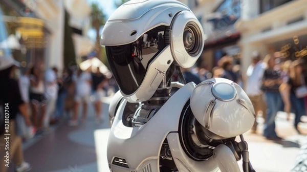 Fototapeta Humanoid robots act in films and interact with audiences in theme parks. 