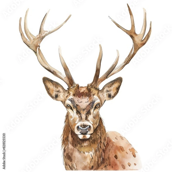 Fototapeta A watercolor painting of a deer with large antlers