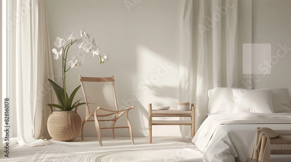 Fototapeta White room with beautiful modern and classic orchids, Generative AI、モダンでクラシックな綺麗な蘭がある白い部屋、Generative AI