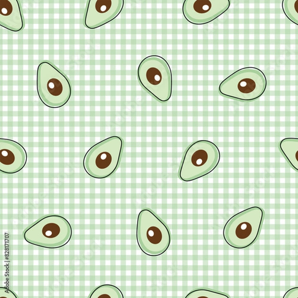 Obraz Adorable seamless pattern featuring cute avocados on a checkered background. Perfect for fabrics, wallpapers, and summer projects