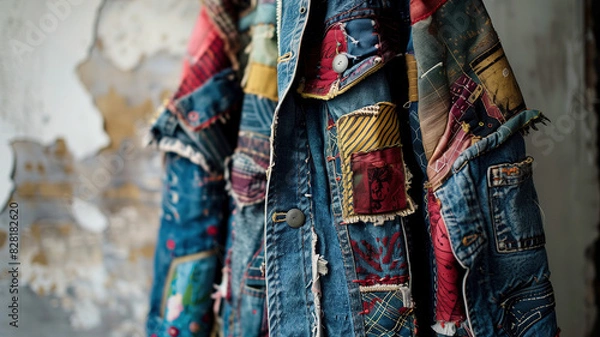 Fototapeta Row of colorful jackets on display, showcasing various designs and patterns, emphasizing fashion diversity and modern style trends in apparel