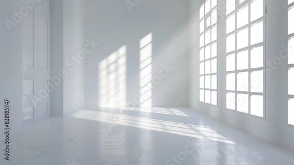 Fototapeta A bright white room with dazzling light, copy space, space for text, Generative AI.眩しい光が差している真っ白い部屋、コピースペース,テキスト用スペース,Generative AI。