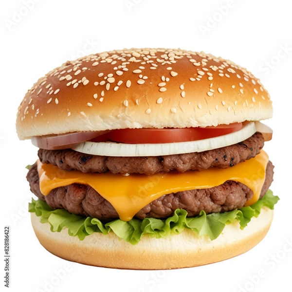 Fototapeta generative ai beef burger with melted cheese isolated transparent background