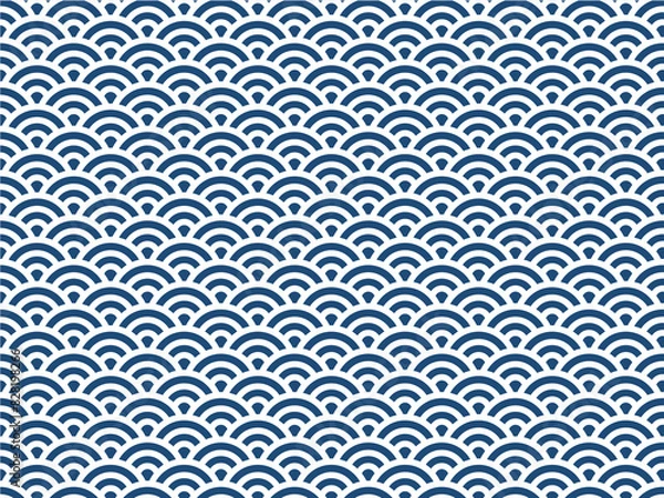 Obraz 和柄の青海波パターン紺色