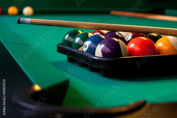 Fototapeta Queue auf Billardkugeln - matt