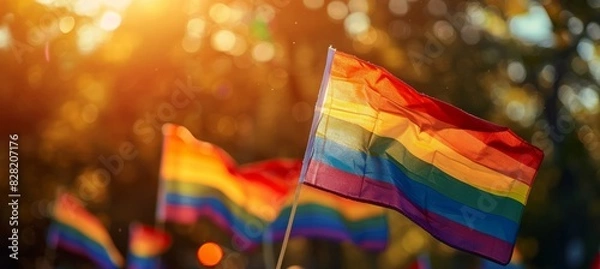 Obraz LGBT pride flag. Gender equality movement symbol. Generative AI technology.