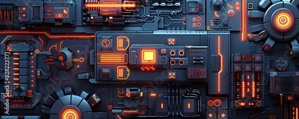 Fototapeta A futuristic tableau of machine aesthetics and cuttingedge interface design in an AI art piece