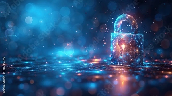 Obraz Abstract closed lock without key on dark blue background.