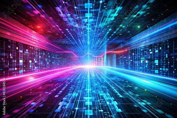 Obraz High-tech background depicting a flowing data stream