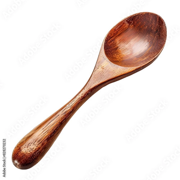Fototapeta A close-up of a polished wooden spoon, isolated on a black background. The spoon has a classic design and a warm brown color.