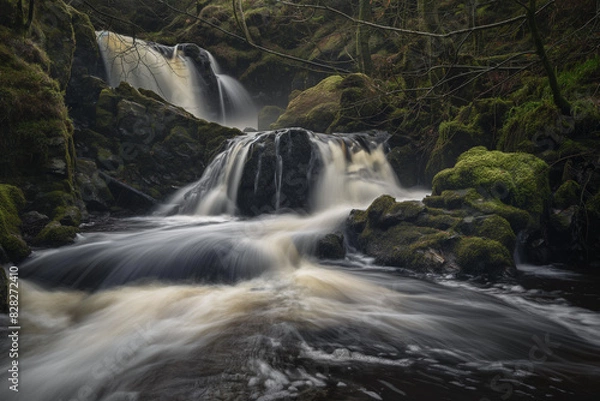 Fototapeta there is a waterfall that is flowing down a mountain side