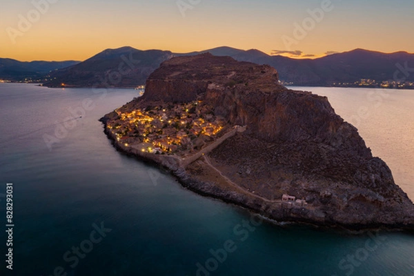 Fototapeta Aerial view of the medieval castle of Monemvasia, Lakonia, Peloponnese, Greece	