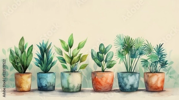 Fototapeta plants flat design front view botanical watercolor Triadic Color Scheme