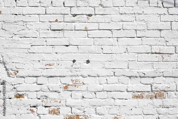 Obraz Old brick wall painted with white paint
