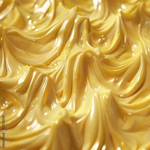 Fototapeta "Golden Glossy Texture: Close-up of a Creamy Liquid with Wavy Patterns"