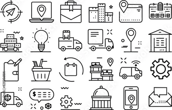 Fototapeta Delivery and business icon set. Full Vector illustration Outline Style Icons.