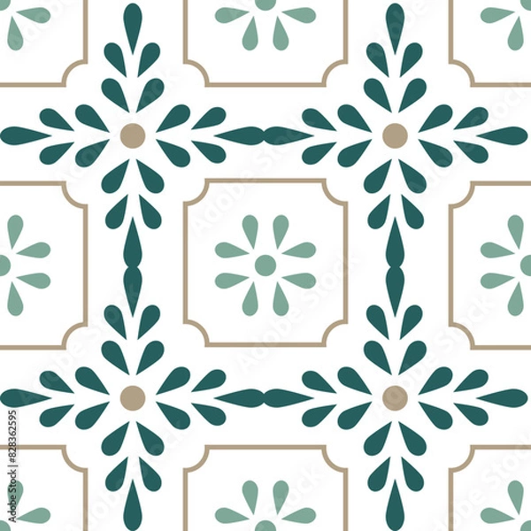 Fototapeta Old tiel abstract floral seamless pattern vector file.