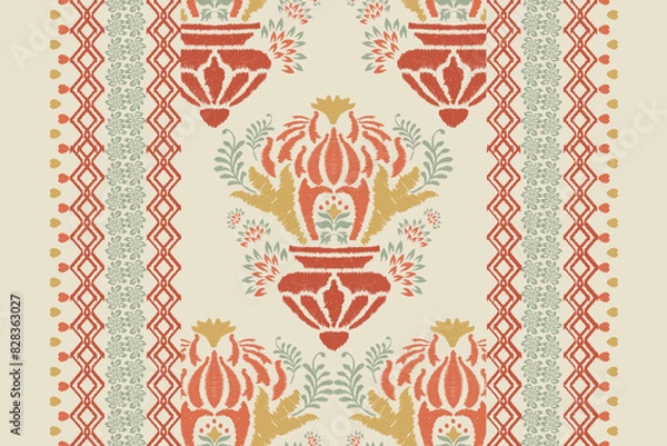 Fototapeta Motifs Ikat floral paisley embroidery background.geometric ethnic oriental pattern traditional.Aztec-style abstract vector illustration. design for texture, fabric, clothing, wrapping, decoration