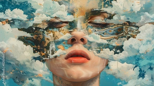 Fototapeta surreal collage that combines elements of dreams and reality, featuring whimsical imagery