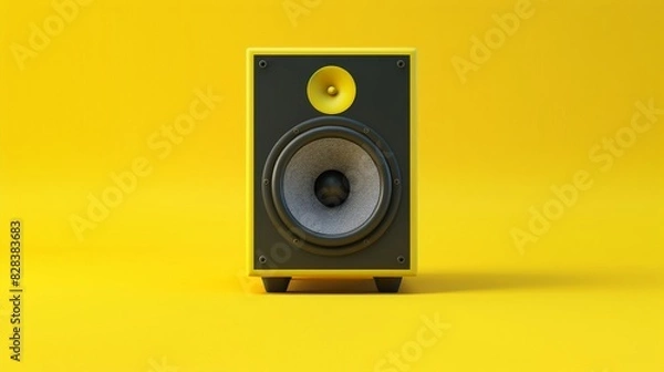 Fototapeta One powerful music speaker on a smooth yellow background in the very center of the composition.