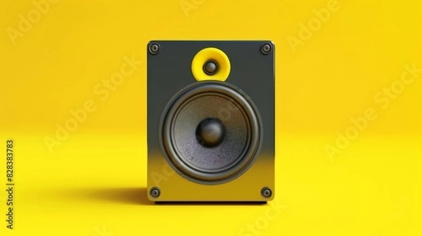 Fototapeta One powerful music speaker on a smooth yellow background in the very center of the composition.