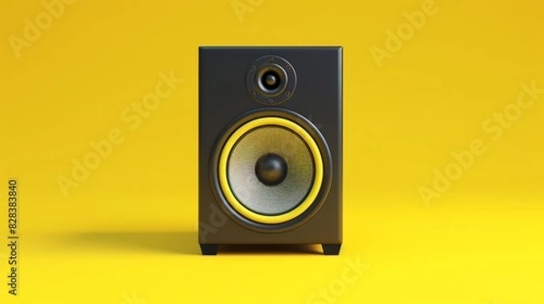 Fototapeta One powerful music speaker on a smooth yellow background in the very center of the composition.